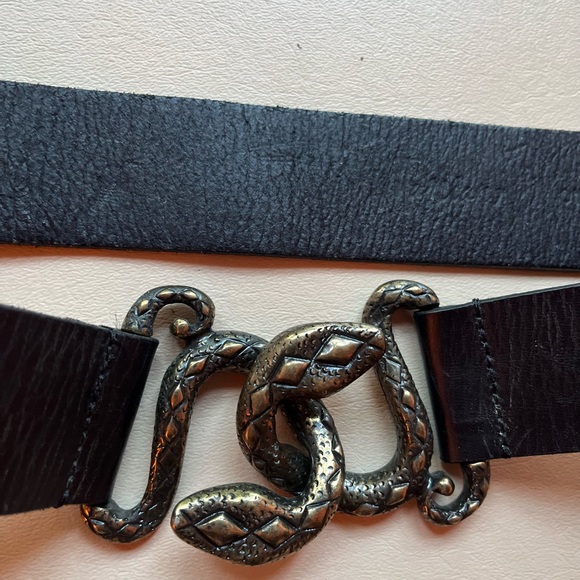 Snakes Serpents Buckle Statement Leather Slide Cinch Belt Italy - Picture 1 of 12
